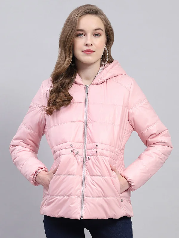 Women Pink Solid Hooded Full Sleeve Jacket