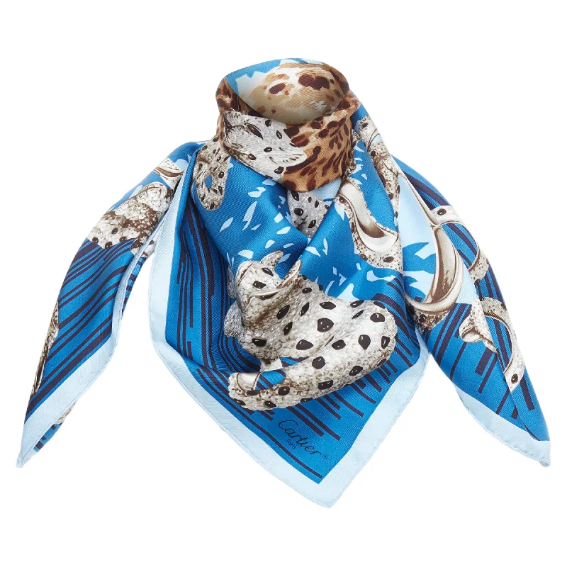 Cartier blue panther leopard ring print square scarf