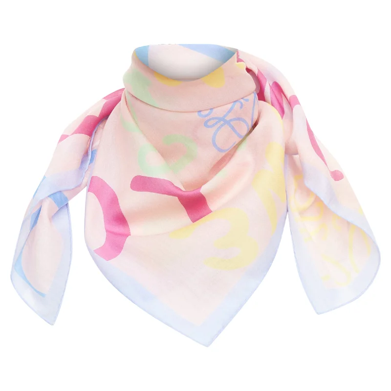 Loewe patel multicolor cotton silk logo print square scarf