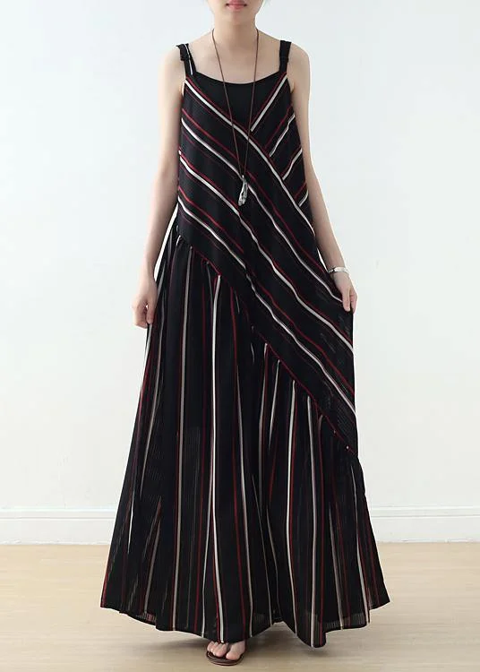 Summer New Sling Large Chiffon Black Striped Jumpsuit