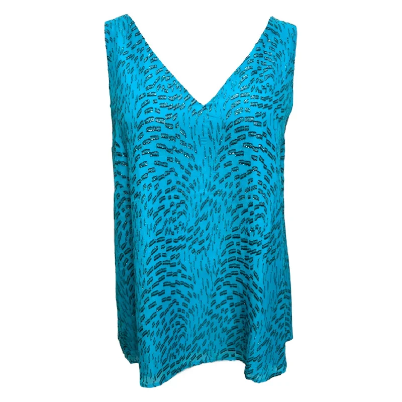 Florin Silk & Metallic Top Sleeveless Designer By Lilly Pulitzer In Blue, Size: Xl