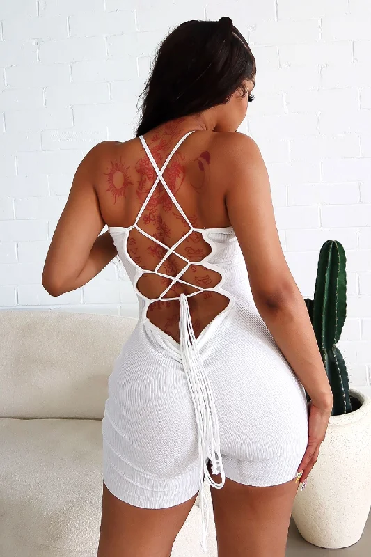 Marvin Double Straps Lace Up Knit Romper