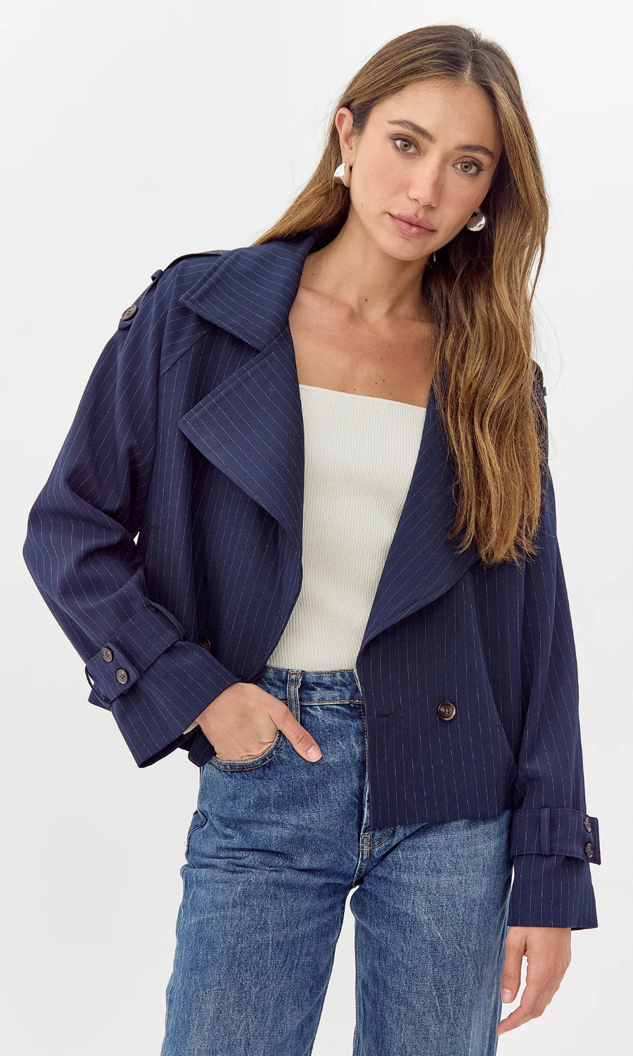 Pinstripe Cropped Trench Coat