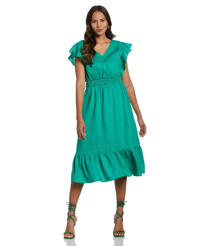 Double V Neck Ruffle Dress