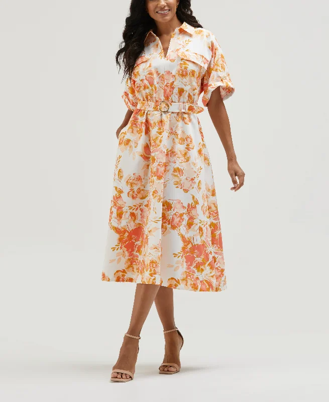 Petite Floral Print Utility Shirt Dress