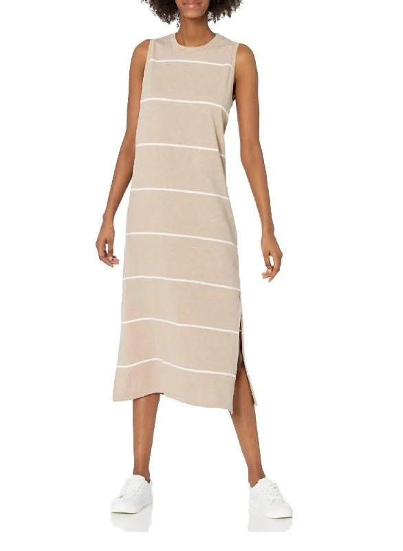 Quinn Midi Dress in Tan Stripe