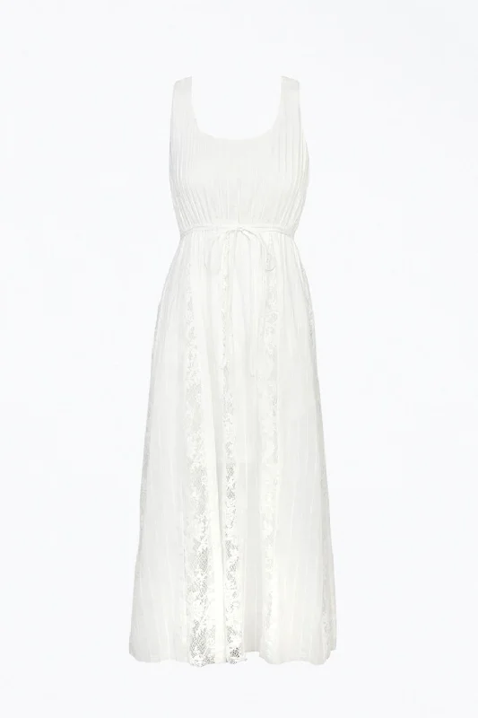 Vivian Lace Cotton-Voile Midi Dress in White