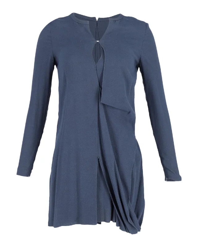 Acne Studios Long Sleeve Asymmetric Mini Dress in Navy Blue Viscose