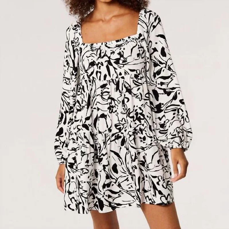 Brushstroke Mini Dress In White