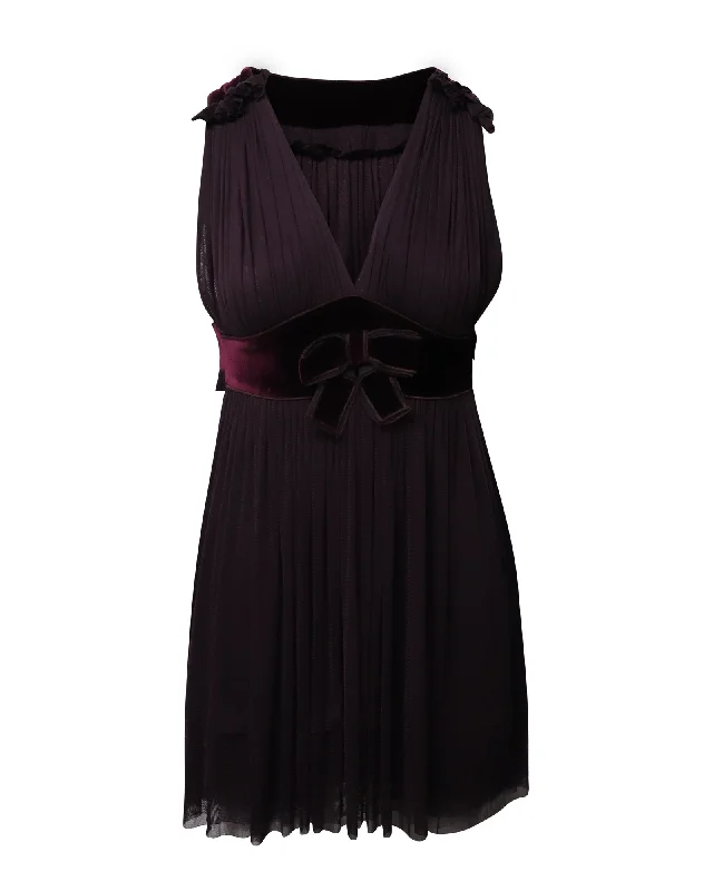 Dolce & Gabbana Bow Sleeveless Mini Dress in Mauve Polyester