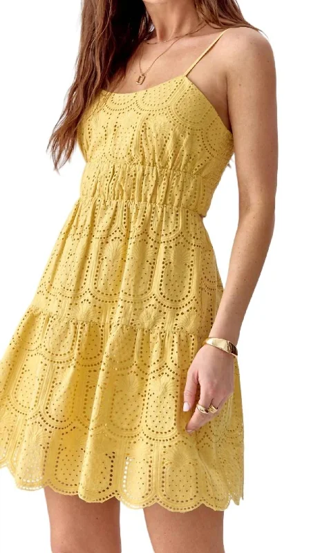 Llana Eyelet Pineapple Mini Dress In Golden Yellow