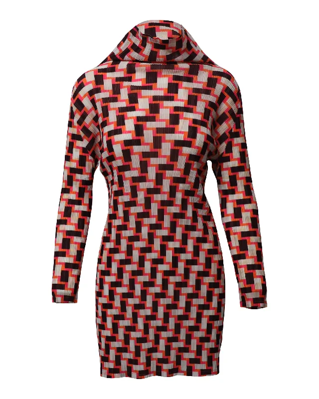 Pleats Please Long Sleeve Mini Dress in Multicolor Polyester