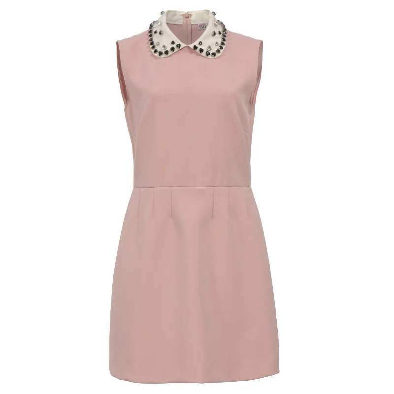 Red Valentino Embellished Cady Mini Dress in Pastel Pink Polyester