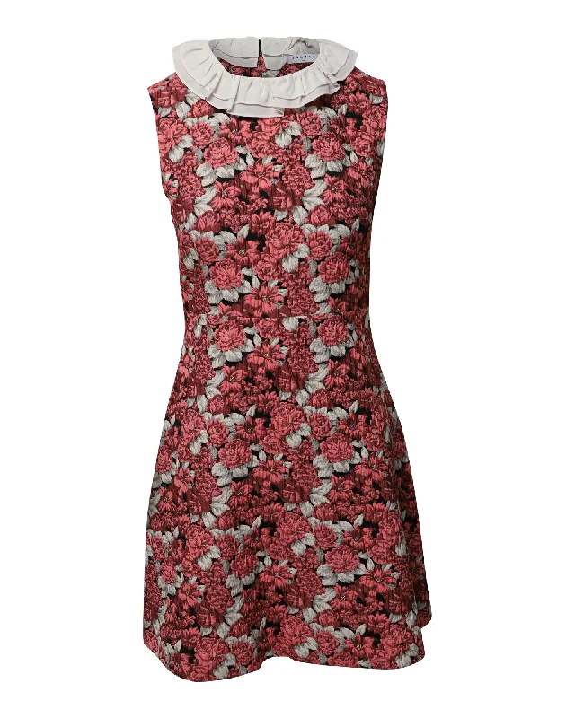 Sandro Frilled Collar Mini Dress in Floral Print Polyester