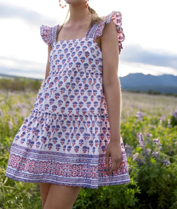 Smocked Square Neck Mini In Periwinkle