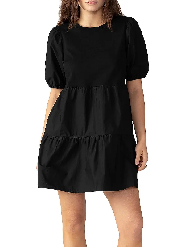 Womens Puff Sleeve Mini Shift Dress