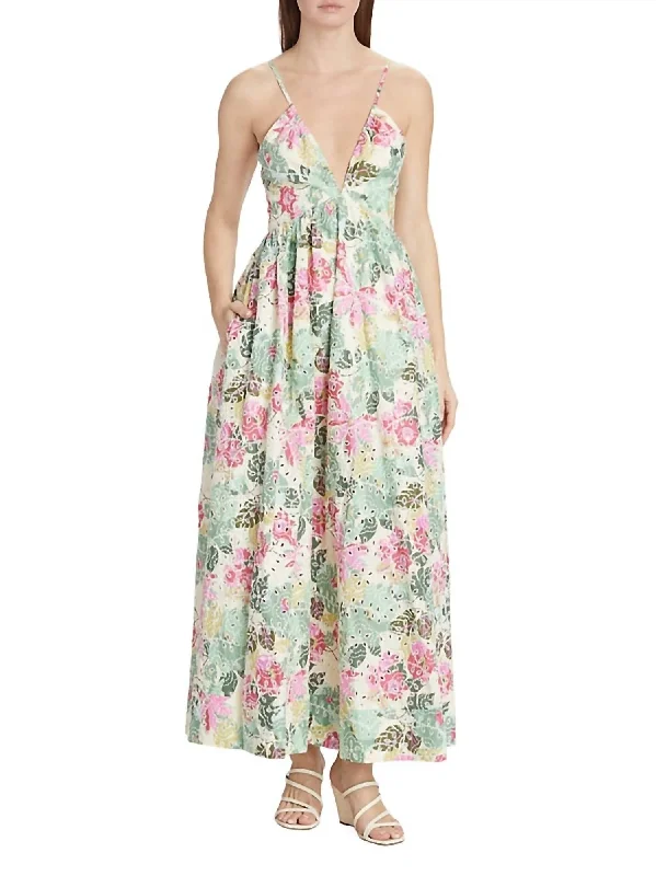 Cotton Eyelet Maxi Dress In Floral