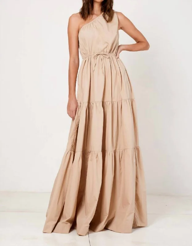 One Shoulder Tiered Maxi Dress In Mojave Desert