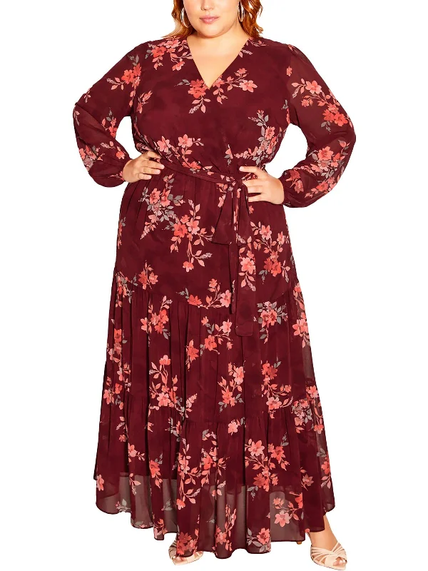 Plus Alicia Womens Floral Print Polyester Maxi Dress