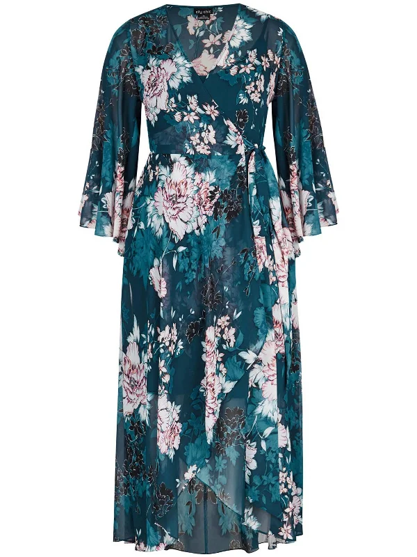 Plus Womens Wrap Floral Print Maxi Dress