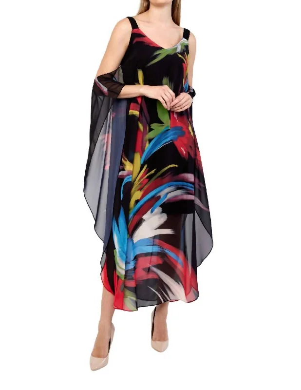 Printed Maxi Dress In Black Multi