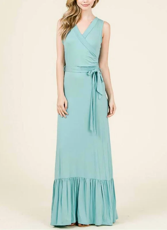 Sleeveless Belted Maxi Dress In Nile Blue