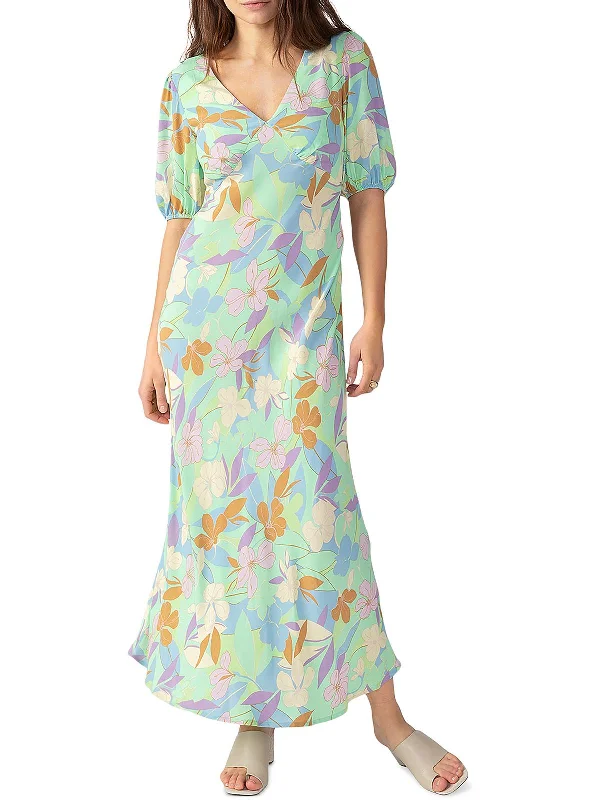 Womens Floral Print Rayon Maxi Dress