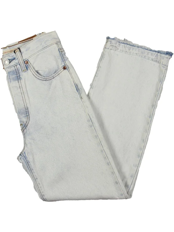 Womens High Rise Distressed Straight Leg Jeans