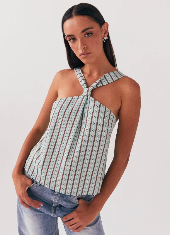 Keira Linen Top - Coastal Stripe