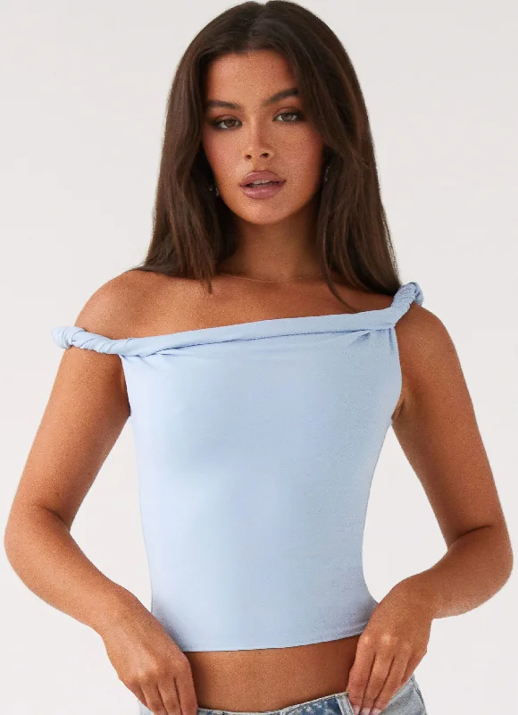 Solace Soul Twist Shoulder Top - Baby Blue