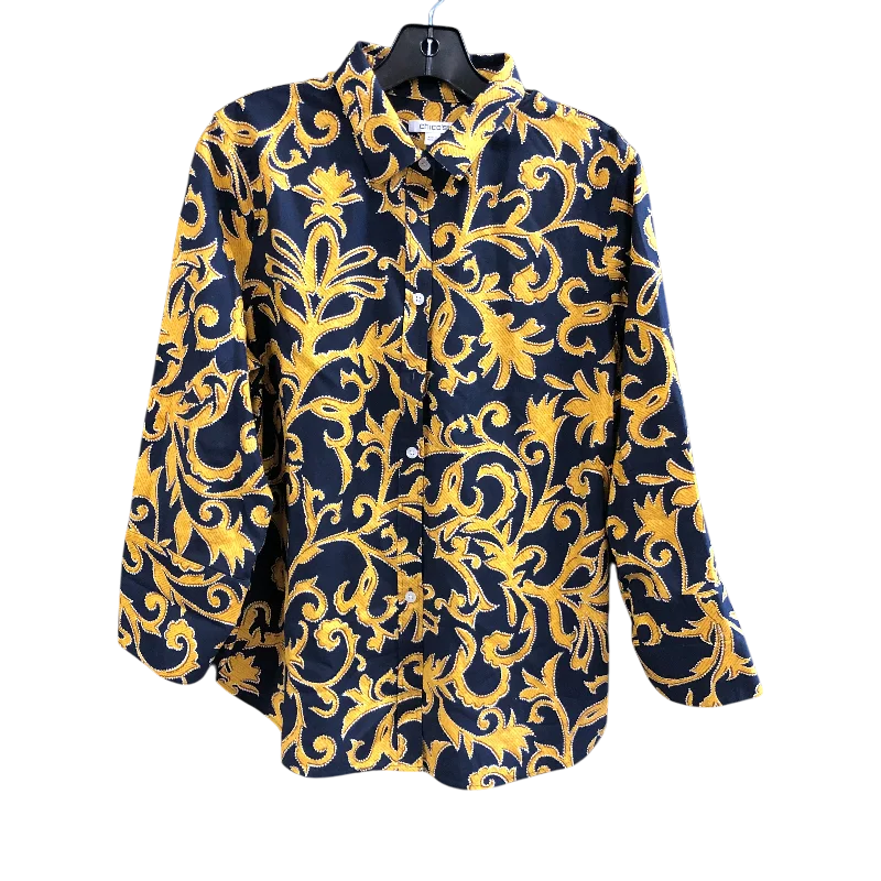 Top 3/4 Sleeve By Chicos In Blue & Gold, Size: M