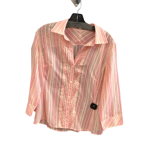 Top Long Sleeve By Banana Republic In Pink & White, Size: L