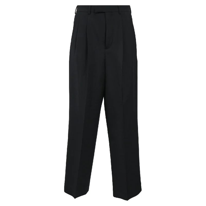 Celine Double-Pleated Margaret Pants in Black Wool