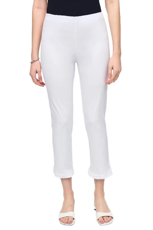 Crop Pants With Ruffles In White