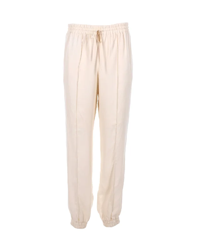 Jil Sander Drawstring Pants in Ecru Satin