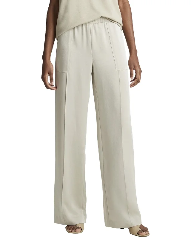 Vince Shiny Zip Trim Wide Leg Pull On Pant