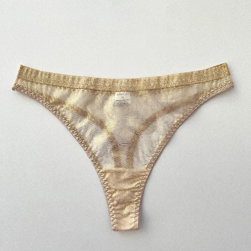 Shimmering mesh thongs