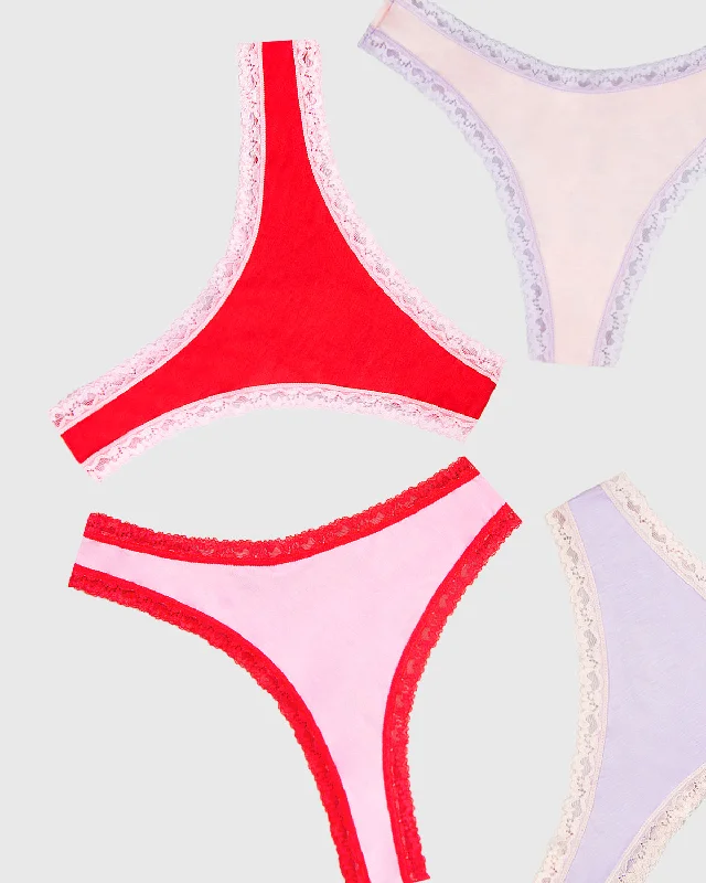 Thong Four Pack - Pink and Red Contrast