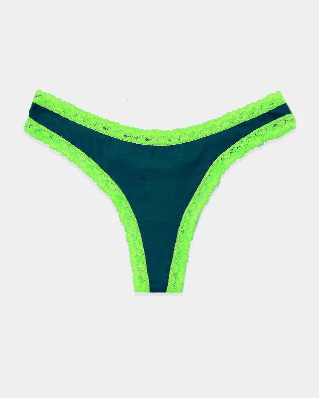 Thong - Midnight Neon Green