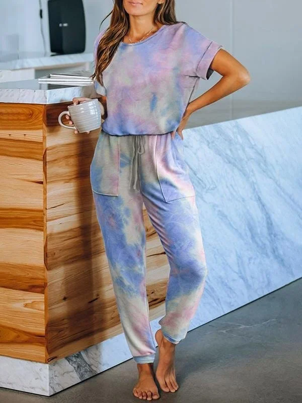 Homewear Short-sleeved Tie-dye Printed Pajamas