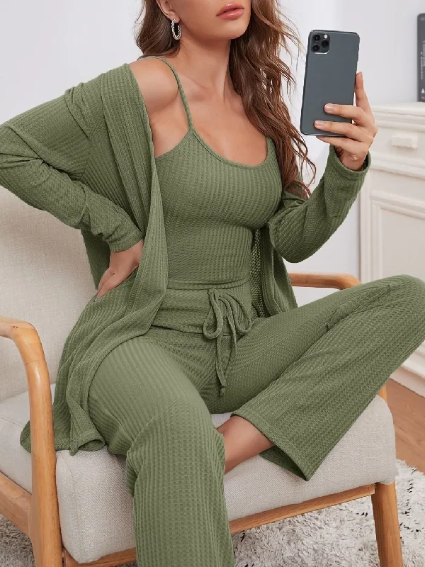 Ribbed Softy Solid Color Pajama Three Piece Set