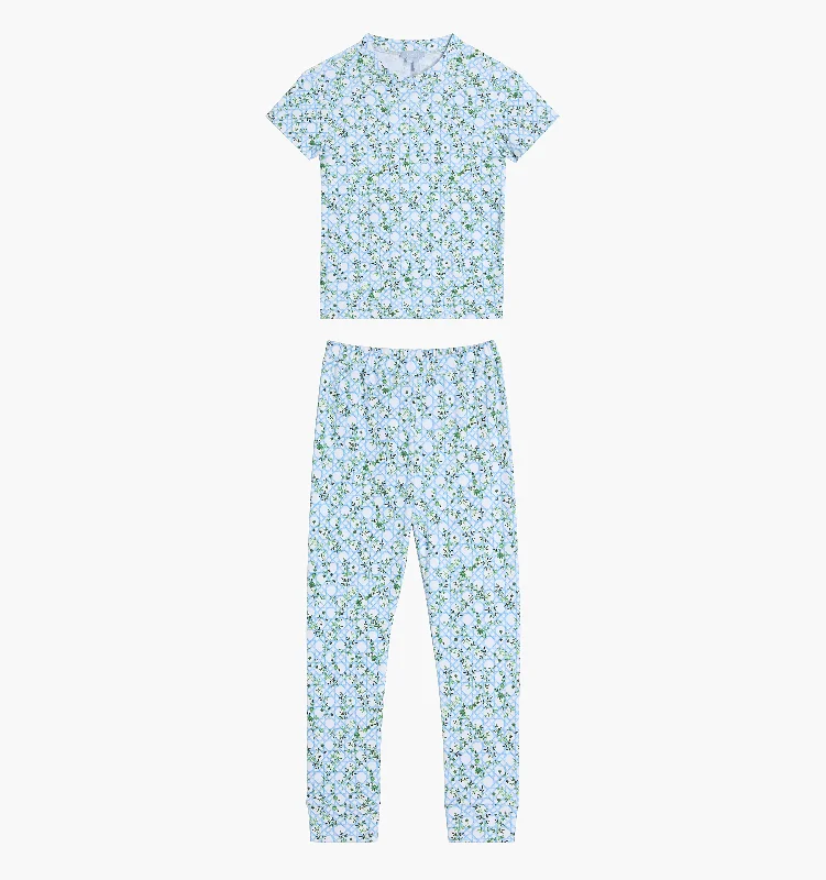 The Tiny PJ Set - Blue Basketweave Vine