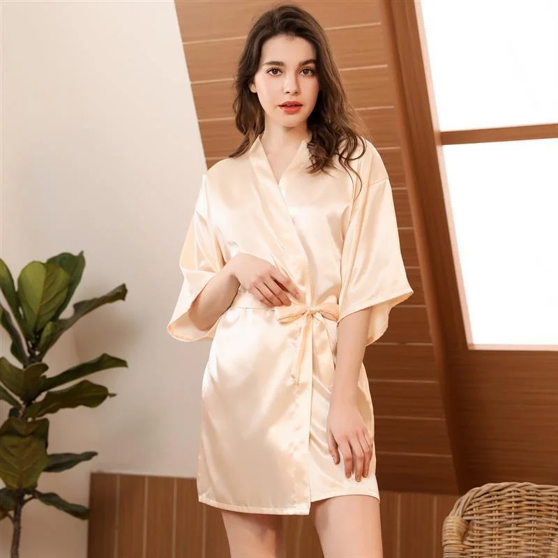 Women's Short Satin Wrap Robe